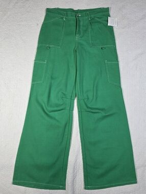 NWT Pretty Little Things Win Win Large Bright Green Wide Leg Cargo Pants